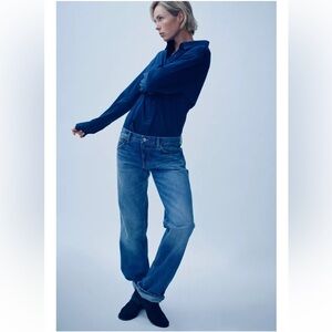 Zara SHIRT WITH TABS blue navy Sz XL